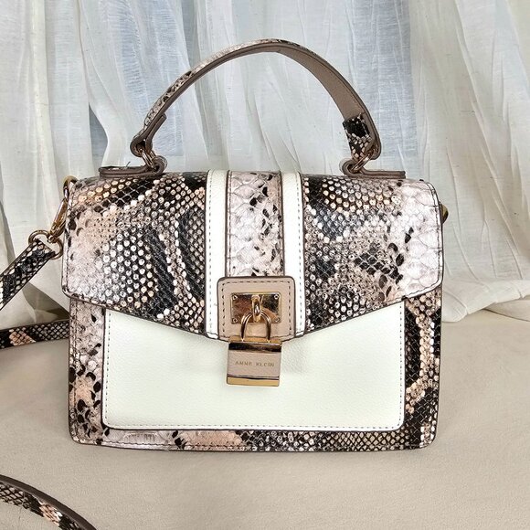 Anne Klein Snakeskin Print Top Handle Satchel Crossbody Bag - Picture 4 of 12